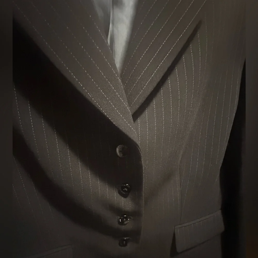 Tahari Elegant Brown Pinstripe Blazer and Skirt Set 16P - Picture 10 of 16